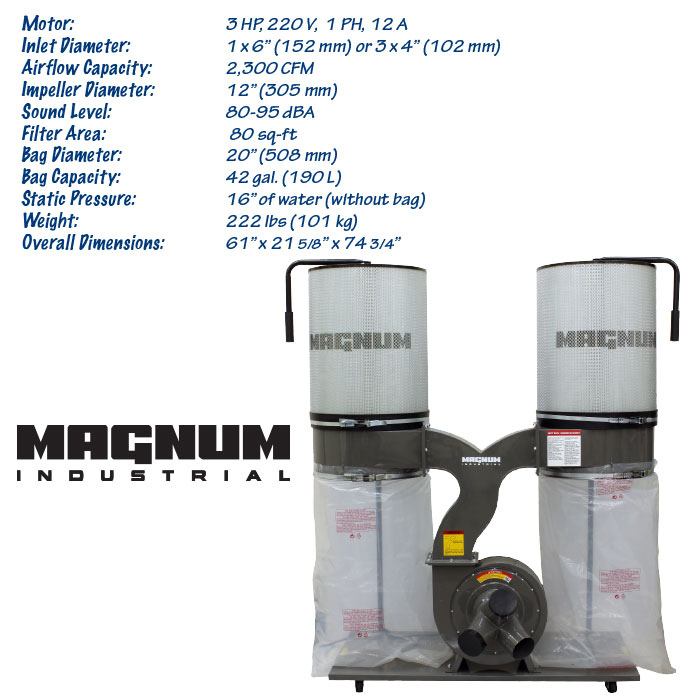 3 HP Magnum Industrial dust collector